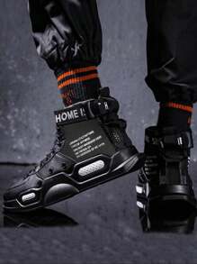 男士黑色籃球鞋平臺厚底運動鞋,春季新款高筒透氣網眼運動鞋,適合初中學生運動和休閒