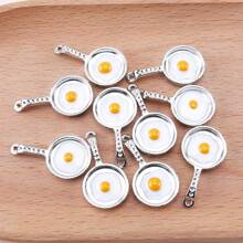 10pcs Alloy Imitation Pan Egg Spatula, Fun Kitchen Pendant For DIY Keychain Earring Making - Silver - View 7