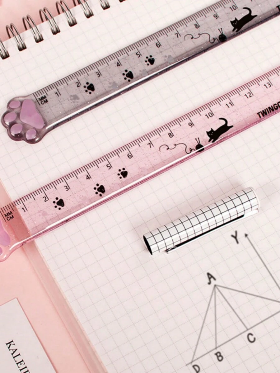 1pc Cute Cat Paw Shaped Transparent Ruler For Drawing And Measuring.1pc Random Cute Kitty Cat Paw Straight Ruler Kawaii Stationery Funny Drawing Gift Office School Measuring Drawing.,Rulers - Multicolor - View 1