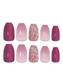Renueve su aspecto con un set de manicura de 24 piezas de longitud media, de forma almendrada, con estilo de degradado rosa y morado con brillo, brillante y con cobertura completa. Perfecto para fiestas, bailes y uso diario. Uñas postizas para presionar y suministros de uñas. uñas falsas uña falsa uña acrílica