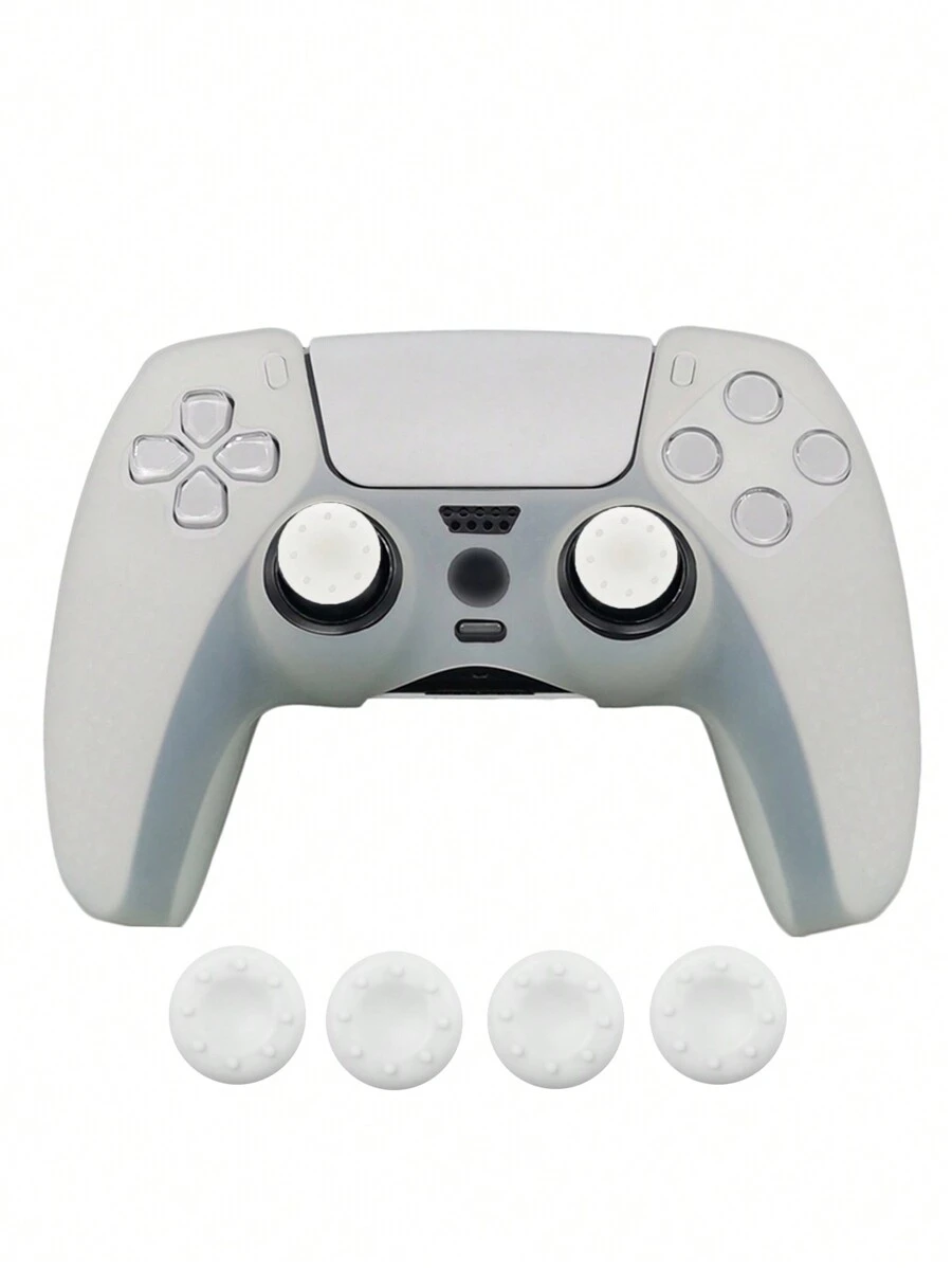1set PlayStation 5 Controller Silicone Protective Case + 4pcs Joystick Caps, Anti-Slip, Anti-Scratch, Anti-Sweat, Anti-Dust, Enhanced Gameplay Experience - Clear - View 1