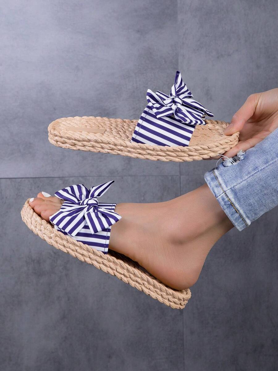 Bowknot Mùa hè Phong cách mới Dép đi biển Đối với phụ nữ , Chống trượt , Chống nước , Ngoài trời , Đúng mốt Và Linh hoạt - Màu xanh lam - Xem 1