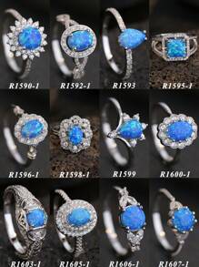 1pc S925 Sterling Silver Natural Australian Opal Cubic Zirconia Ring, Elegant And Luxury Square, Teardrop Or Round Styles For Women, Suitable For Everyday Wear Or Valentine's Day Gift