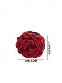 1个布艺多层玫瑰花大号发爪夹，波西米亚风情人节发夹，发卡，发夹，发饰，秋冬发饰，适合女士度假装扮，夏季海滩假日必备 - 紅色 - 查看 3