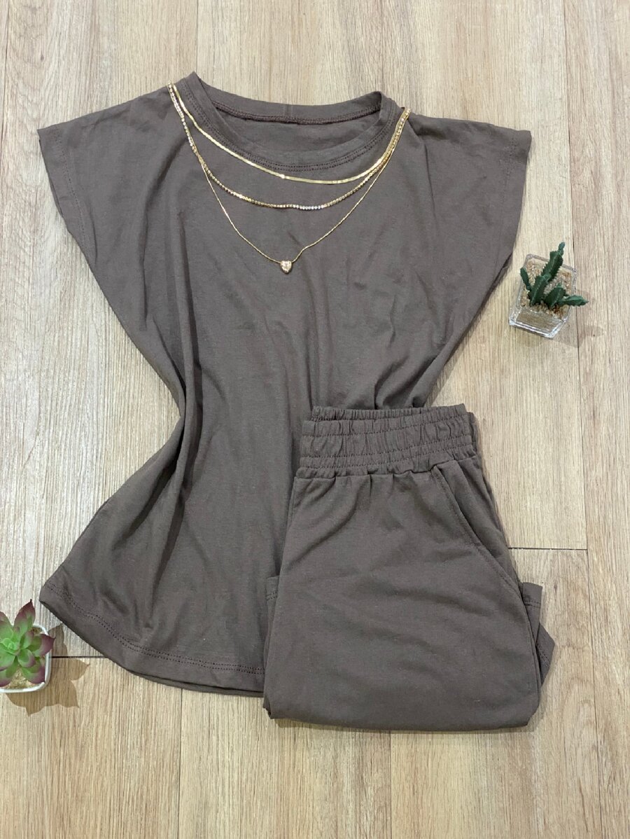 Women Two-Piece Outfits - Coffee Brown - View 1