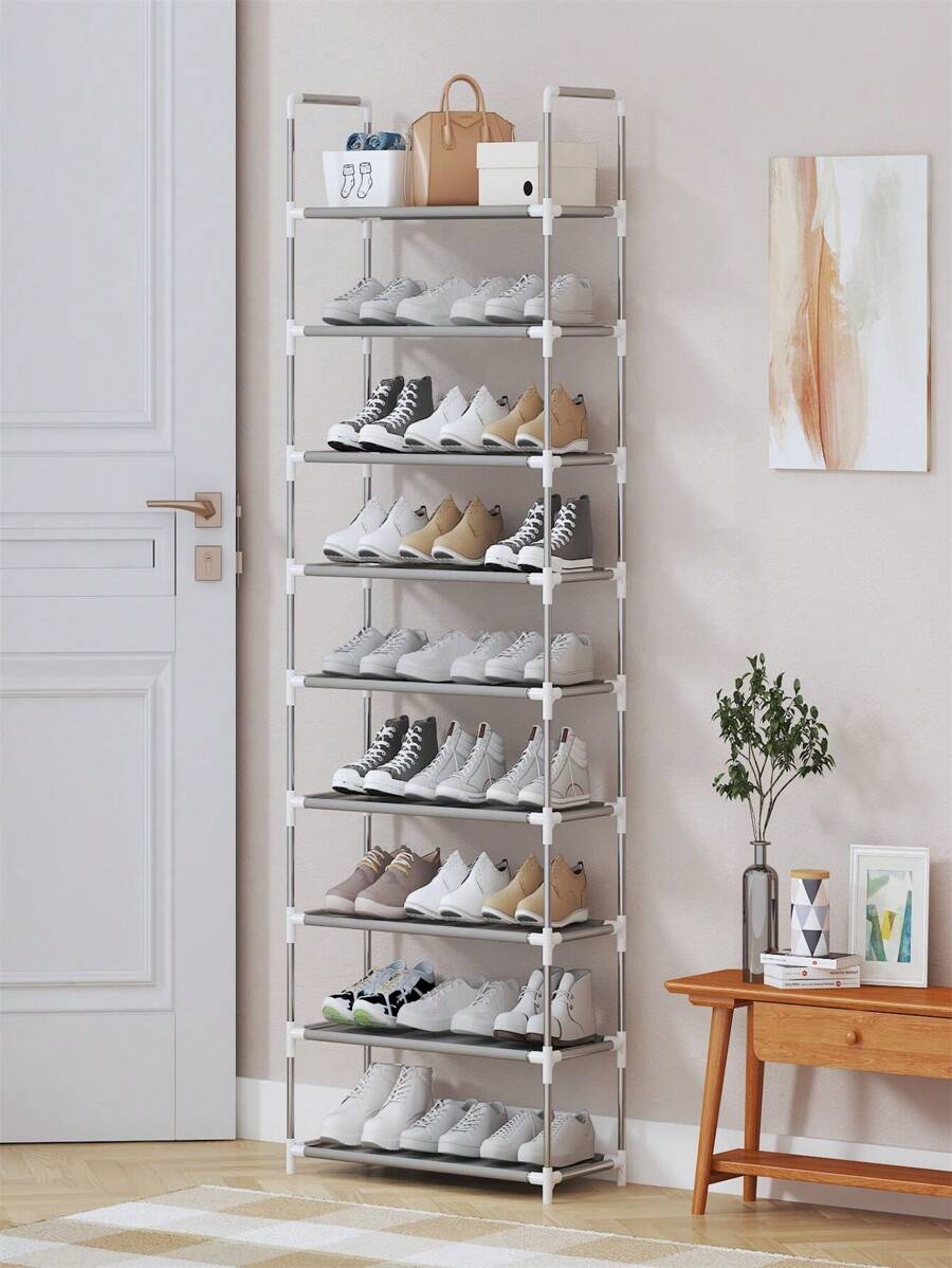 9 Layer Shoe Organizer - Easy To Assemble Metal Shoe Rack, Multipurpose Shoe Rack Organizer - Blanc - Voir 1