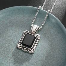 SeuSuk 1pc Minimalist Casual Square Geometric Pendant Necklace, Classic Retro Fashion Necklace For Men, Suitable For Daily Wear, Party, Gift - Silver - View 1