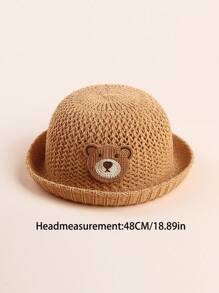 1 件透气针织卡通熊装饰太阳帽，适合婴幼儿男孩女孩 0-18 个月，春夏秋季 - 卡其色 - 查看 2