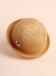 1 件透气针织卡通熊装饰太阳帽，适合婴幼儿男孩女孩 0-18 个月，春夏秋季 - 卡其色 - 查看 4