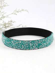1pc Ladies' Casual Stretchable Red Rhinestone Decor Adjustable Wide Pu Belt, Suitable For Party Dress Match - Red - View 9