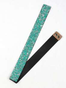 1pc Ladies' Casual Stretchable Red Rhinestone Decor Adjustable Wide Pu Belt, Suitable For Party Dress Match - Red - View 8