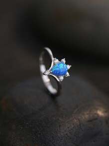 1pc S925 Sterling Silver Natural Australian Opal Cubic Zirconia Ring, Elegant And Luxury Square, Teardrop Or Round Styles For Women, Suitable For Everyday Wear Or Valentine's Day Gift