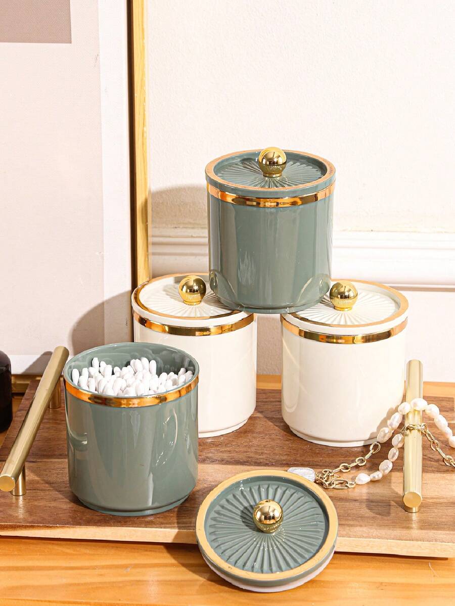 Luxury Cleaning Swabs Storage Box With Lid For Desktop Dustproof Makeup Remover Pad, Toothpick Container - White - View 1