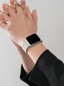 1条液态硅胶磁吸运动表带，兼容 42mm、38mm、40mm、41mm、44mm、45mm、46mm、49mm，时尚智能手表替换表带，适用于Ultra2、Ultra SE2、SE 11、10、9、8、7、6、5、4、3、2、1系列，男女通用，可作为学生返校礼物 - 米色 - 查看 2