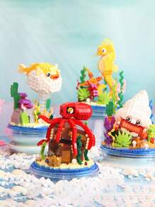 1盒微型積木海洋生物章魚海馬寄居蟹河豚模型組裝裝飾生日禮物 - 彩色 - 查看 2