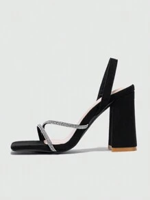 Women's High-Heel Chunky Sandals Black Studded Shoes - Black - View 2