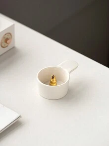 1pc Mini Handheld Ceramic Incense Burner, Simple Style, White, Compact, Suitable For Incense Sticks, Home, Office, Holidays - White - View 4