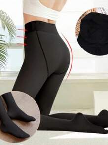 Meia Calça Com Forro de Pelúcia Preto Translucido/Transparente