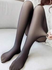 Meia Calça Com Forro de Pelúcia Preto Translucido/Transparente