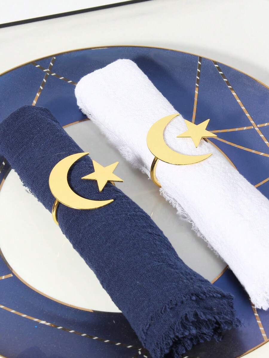 4-12 buc/set inele de șervețel cu stea și lună de Ramadan pentru decor de masă de sărbătoare - Aur - Vizualizare 1