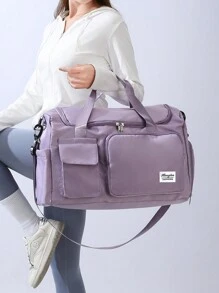 大容量行李旅行行李袋，过夜度假运动健身包，周末随身手提包，干湿分离，休闲多功能便携式单肩包，带鞋隔层，适用于商务、度假、户外、滑雪、运动健身、手提包旅行包度假行李包周末包旅行箱过夜包行李袋随身包大学包行李袋周末包医院包冬季 - 紫色 - 查看 1