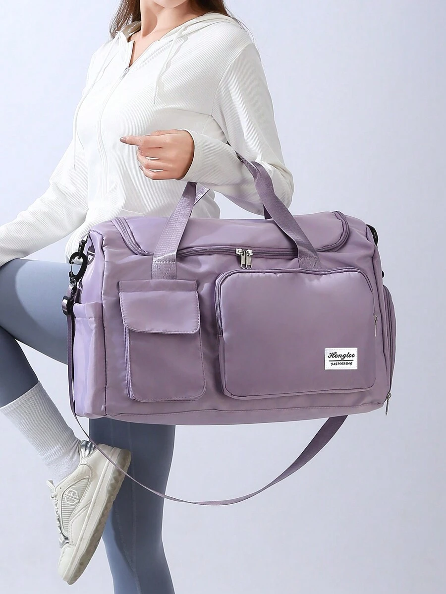 大容量行李旅行行李袋，过夜度假运动健身包，周末随身手提包，干湿分离，休闲多功能便携式单肩包，带鞋隔层，适用于商务、度假、户外、滑雪、运动健身、手提包旅行包度假行李包周末包旅行箱过夜包行李袋随身包大学包行李袋周末包医院包冬季 - 紫色 - 查看 1