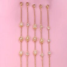 閃亮的18k金鍍銅女士水滴矩形橢圓多邊形項鍊手鍊,智慧優雅的不鏽鋼鍊手鍊,適合約會穿著 - 金黃色 - 查看 5