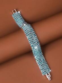 1pc Fashion Wide Rhinestones Bracelet For Women, Suitable For Daily Parties Or Wedding Jewelry - Silver - View 3