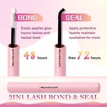 Wimpernkleber und Versiegelung für empfindliche Augen, rosa Wimpernkleber und Versiegelung sowie Pinzette, wasserfest, extrem starker Halt bis zu 72 Stunden, DIY Wimpernverlängerungs-Kleber, latexfrei (5ml+5ml, 1 Packung), Wimpernkleber und Versiegelung für Wimpernverlängerungs-Büschel, langanhaltender wasserfester DIY Wimpernverlängerungs-Kleber, Einzelwimpern-Kleber