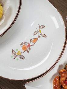 Juego De Platos De Cerámica Pintados A Mano, 1 Pieza Plato En Forma De Luna Para Fiesta, Reunión Con Varios Patrones De Flores Para Elegir - Naranja - Ver 4