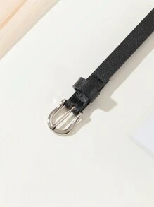 女士腰带，半圆形扣环，PU皮革材质，简约设计，百搭连衣裙、牛仔裤、休闲裤，适合日常使用。