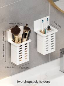 Wall-Mounted Toothbrush Holder With Storage For Razor Comb, No Drilling Bathroom Organizer Shelf (White, Black, Transparent) Home Bathroom Decor Fall Decor Back To School - White - View 3