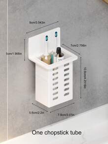 Wall-Mounted Toothbrush Holder With Storage For Razor Comb, No Drilling Bathroom Organizer Shelf (White, Black, Transparent) Home Bathroom Decor Fall Decor Back To School - White - View 2