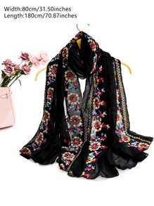 1pc Women Fashionable Soft Edge Scarf & Shawl With Multicolor Embroidery For Travel And Daily Wear Boho Valentine Day - Multicolor - View 8