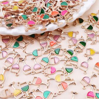 20pcs Alloy Multicolor Wine Glass Charms Fancy Pendant For DIY Keychain Jewelry Making
