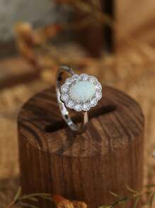 1pc S925 Sterling Silver Natural Australian Opal Cubic Zirconia Ring, Elegant And Luxury Square, Teardrop Or Round Styles For Women, Suitable For Everyday Wear Or Valentine's Day Gift