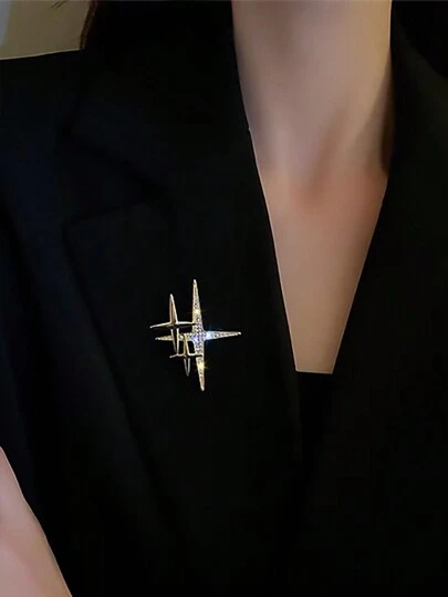 1pc High-End Metal With Rhinestone Decor Star Shaped Brooch For Couples, Fashionable And Unique