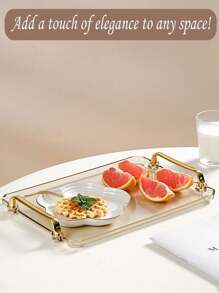 1pc-Restaurant Serving Tray Gold Acrylic Tray With Gold Handle And Frame Plastic Rectangular Decorative Tray Suitable For Bar, Living Room, Bathroom, Kitchen, Party, Coffee, Tea, Paper Cupcake Tray Decorations - Gold - View 3