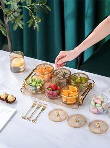 1pc-Restaurant Serving Tray Gold Acrylic Tray With Gold Handle And Frame Plastic Rectangular Decorative Tray Suitable For Bar, Living Room, Bathroom, Kitchen, Party, Coffee, Tea, Paper Cupcake Tray Decorations - Gold - View 7