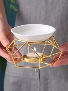 1個/套鐵藝幾何燭台,配有陶瓷碗加熱香薰油和水療香薰 - 金色 - 查看 1