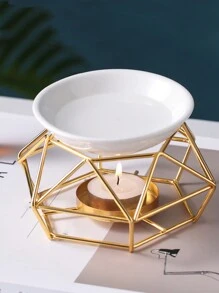 1個/套鐵藝幾何燭台,配有陶瓷碗加熱香薰油和水療香薰 - 金色 - 查看 5