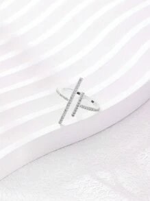 1pc 925 Sterling Silver Personalized Minimalist Geometric Line & Cubic Zirconia Open Ring - Yellow Gold - View 5