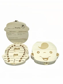 1pc Wooden Kids Tooth Storage Box, Baby Tooth Collection Box, Infant Tooth Fairy Keepsake Box (One Random Style) Baby Shower Easter Gifts Things For Girls/Boys - Multicolor - View 1
