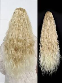 Water Wave Ponytail Extension Synthetic Ponytail Extension For  Curly Hair Extensions Ponytail 24 Inch-Black - Yellow - View 1