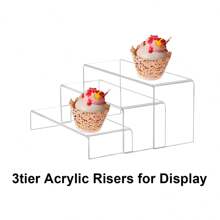 JTNT 3 层亚克力展示架，透明 3 件，适用于木偶食品摊位展示人物自助餐纸杯蛋糕、甜点、珠宝、收藏品，透明矩形亚克力展示架 - Clear - 查看 1