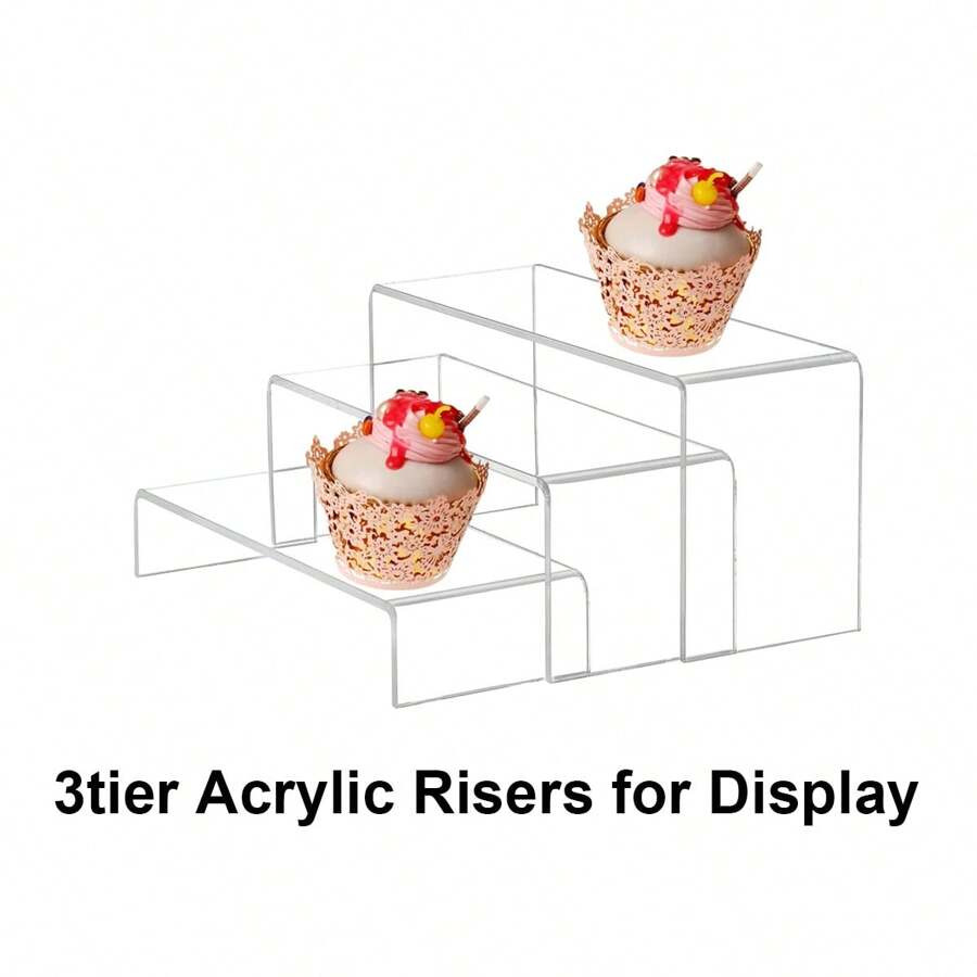 JTNT 3 层亚克力展示架，透明 3 件，适用于木偶食品摊位展示人物自助餐纸杯蛋糕、甜点、珠宝、收藏品，透明矩形亚克力展示架 - Clear - 查看 1