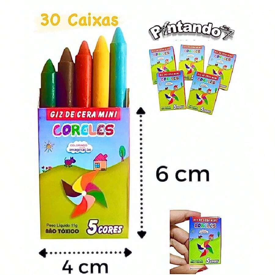 Kit 30 Cxs Mini Giz de cera 5 cores - Multicolorido - Visão 1