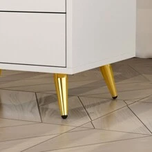 Morden Nightstand End Side Table With 3 Drawers, Bedside Table With Metal Legs, White