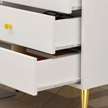 Morden Nightstand End Side Table With 3 Drawers, Bedside Table With Metal Legs, White