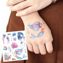 6 Sheets Glitter Mermaid Temporary Tattoo Stickers - Blue - View 2